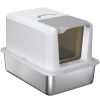 PawHut 2 in 1 Stainless Steel Cat Litter Box with Removable Lid, Scoop, Filter Bags, for Small to Large Cats, White