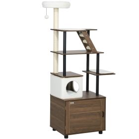 PawHut 68.5" Cat Tree with Litter Box Enclosure, 2 in 1 Cat Tower Hidden Litter Box Furniture with Scratching Posts, Brown