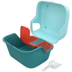 PawHut Cat Litter Box with Scoop, Easy to Clean & Openable Cover, Green