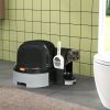 PawHut Cat Litter Box Easy to Clean Open with Scoop, Gray